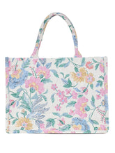 PRIMROSE Floral Canvas Tote Bag, Cotton Material, Pink Blue Yellow Pattern, Spacious Design,Double Handle